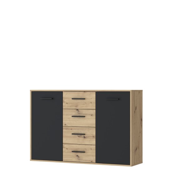 Komoda Anta so šuplíkmi, čierna a dub artisan