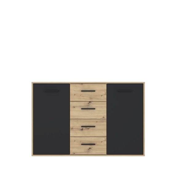 Komoda Anta so šuplíkmi, čierna a dub artisan