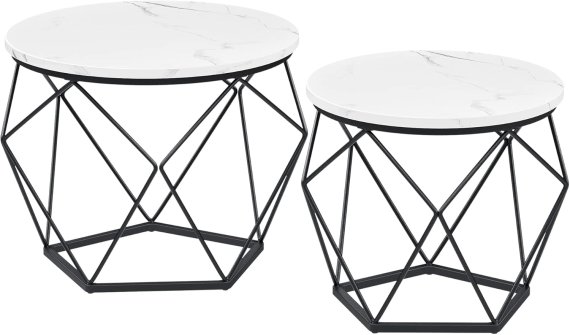 Stolík Nomar, set 2 stolíkov, 50x50x41 cm + 40x40x36 cm, biely a čierny