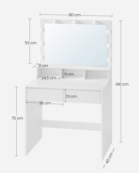 Kopie: Toaletný stolík Elin 80x40x145 cm, biely, rozmery