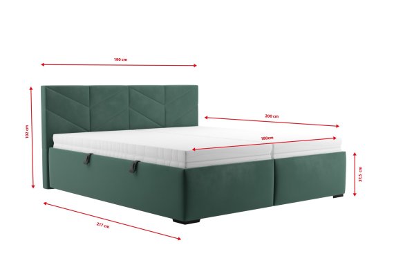 Dvoulůžko Kessy v rozměru 180x200 cm, v potahu Tiffany 10 DK Green, rozmery