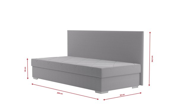 Válenda Riga v rozmere 90x200 cm, v poťahu Crown 17 Grey, bočné čelo, rozmery