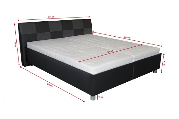 Dvojlôžko Nice v rozmere 180x200 cm, v poťahu Loft Black a Kerpen 58007-81, rozmery 