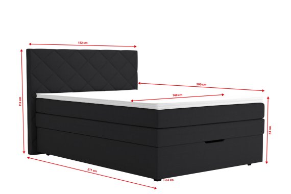 Boxspring Atika v rozmere 140x200 cm, v poťahu Enjoy 25 Black, rozmery