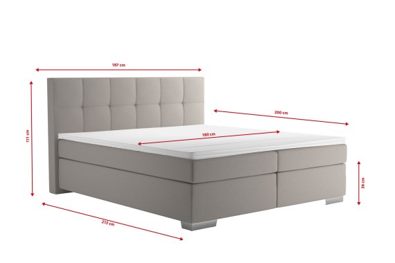 Boxspring Potenza v rozmere 180x200 cm, v poťahu Prima 12 Silver, rozmery