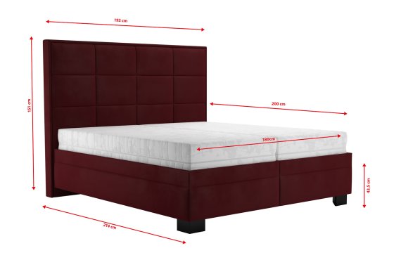 Dvojlôžko Sabrina v rozmere 180x200 cm, v poťahu Tiffany 32 Chianti, rozmery