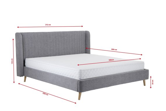 Dvojlôžko Rena v rozmere 180x200 cm, v šedom poťahu, rozmery