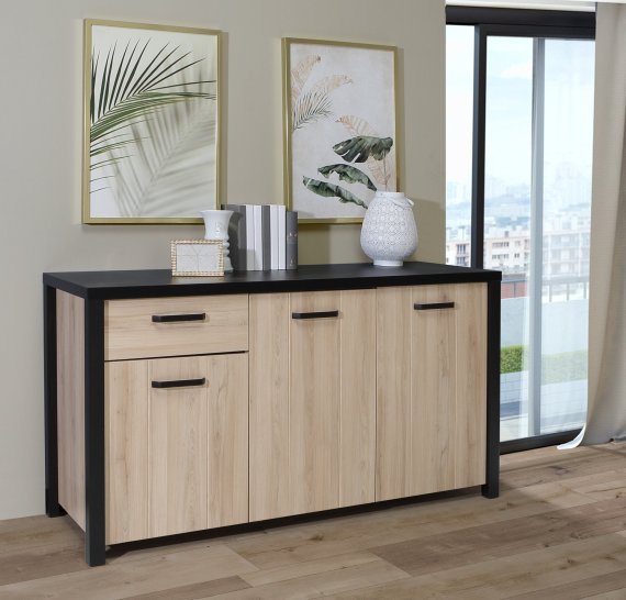 Komoda Blore 160 cm, čierna, hnedá, interiér
