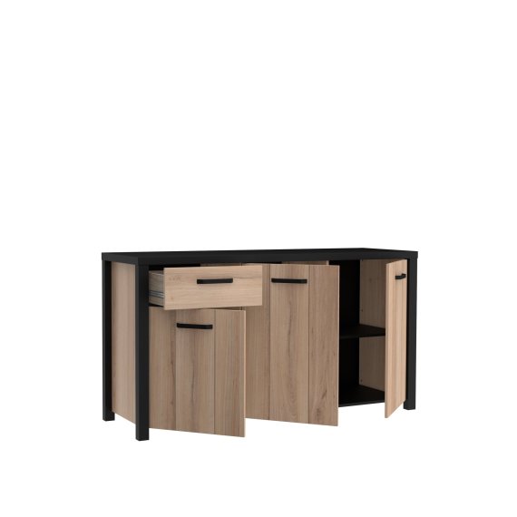 Komoda Blore 160 cm, čierna, hnedá, otvorená