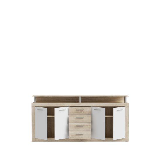 Komoda Kasa 198x94x36 cm, dub sonoma, biela, otvorená