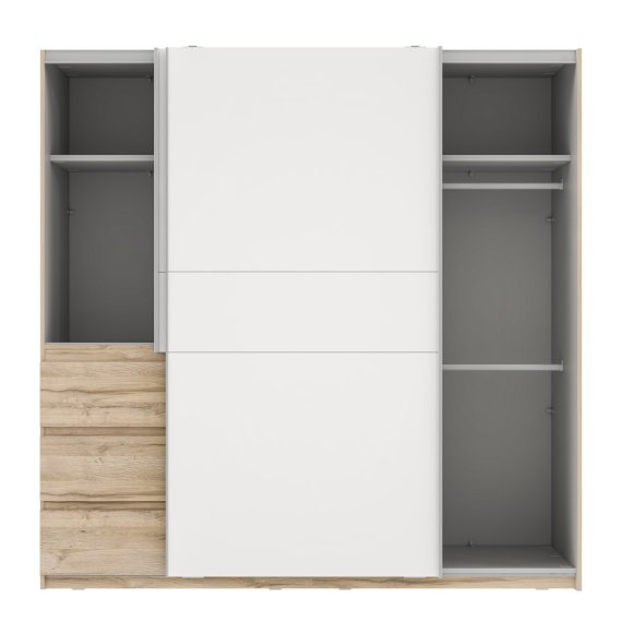 Šatníková skriňa Koya, biela, bielený dub, otvorená