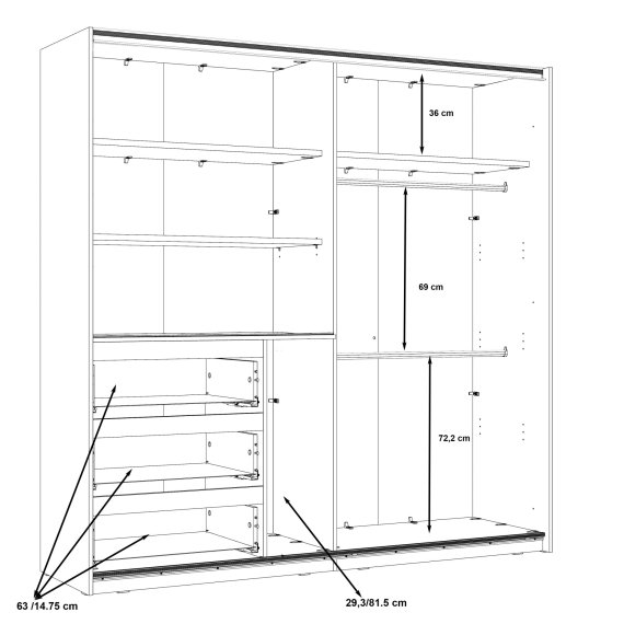 Šatníková skriňa Koya, biela, bielený dub, rozmery