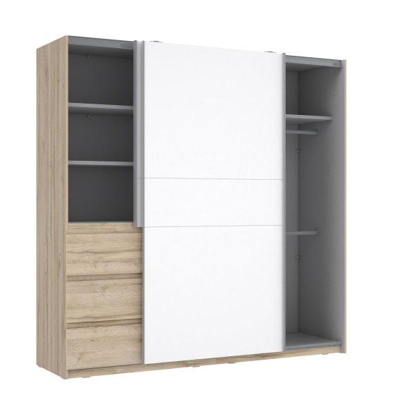 Šatníková skriňa Koya, biela, bielený dub, otvorená
