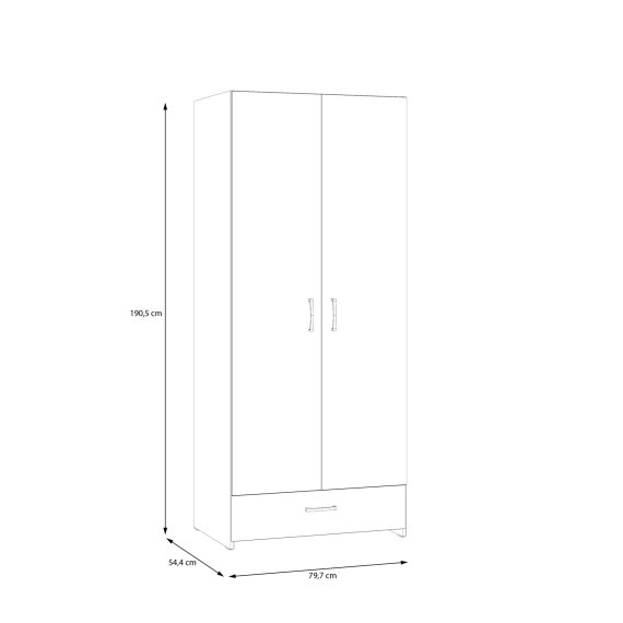 Šatníková skriňa Ekon, so zásuvkou, výška 190 cm, biela, dub sonoma, rozmery