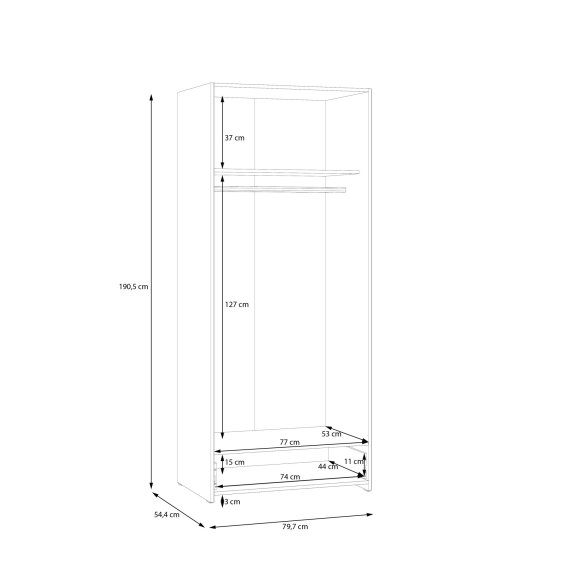 Šatníková skriňa Ekon, so zásuvkou, výška 190 cm, biela, rozmery