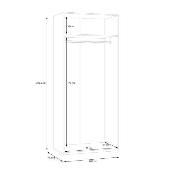 Šatníková skriňa Ekon, výška 210 cm, biela, rozmery