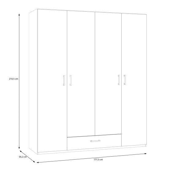 Šatníková skriňa Ekon, so zásuvkou, výška 210 cm, veľká, biela, rozmery