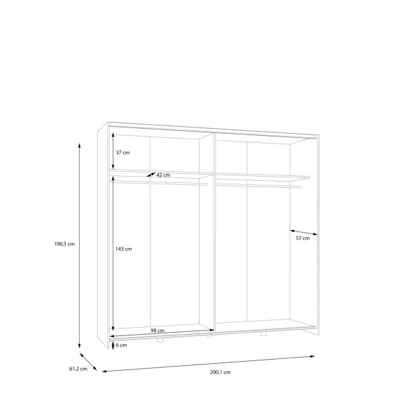 Skriňa Salk 200 cm, biela, rozmery