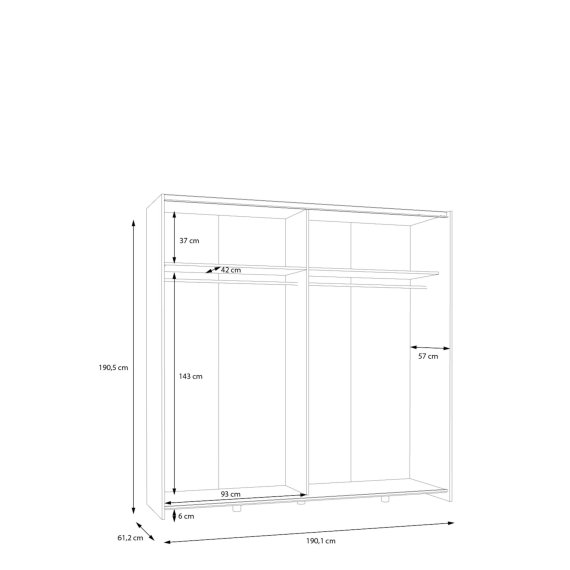 Skriňa Salk 200 cm, biela a dub sonoma, rozmery