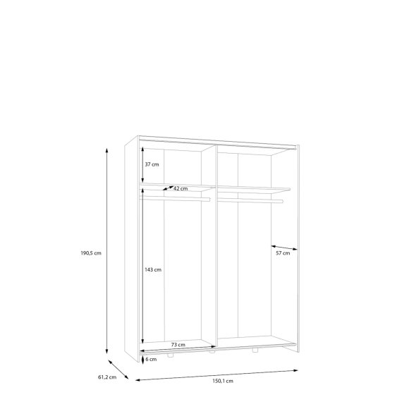 Skriňa Salk 150 cm, biela, rozmery