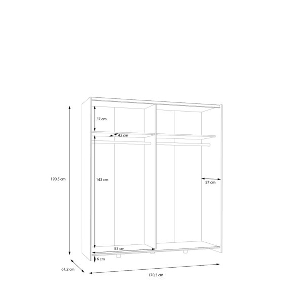 Šatníková skriňa Salk 170 cm, biela, rozmery
