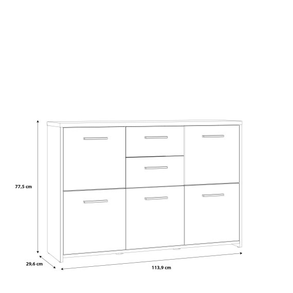 Komoda Kvad, 114x78 cm, biela a dub sonoma, rozmery