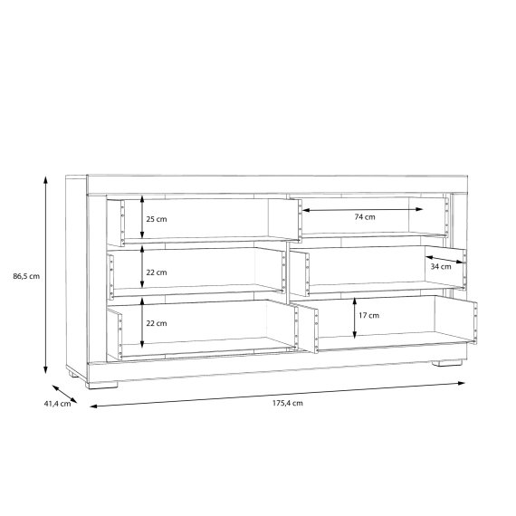 Komoda Snore 175x87 cm, biela, rozmery