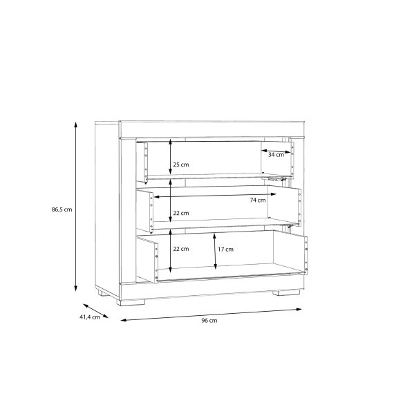 Komoda Snore 96x87 cm, biela, rozmery