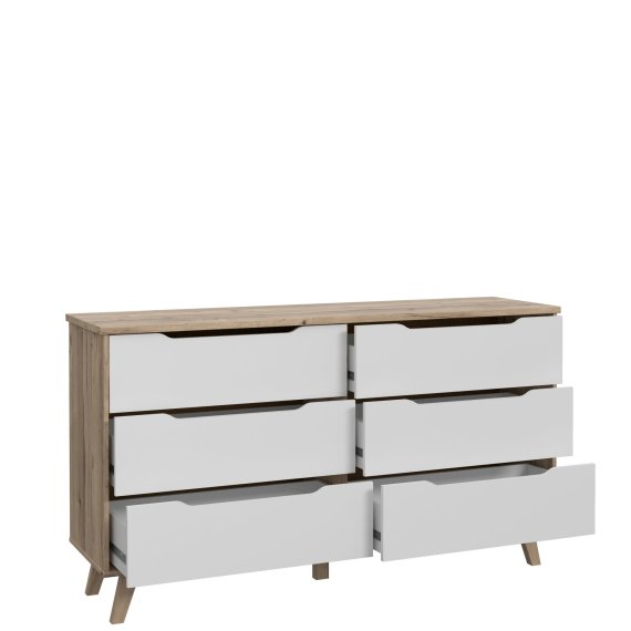 Komoda Vaur 155x86 cm, biela a dub sonoma, otvorená