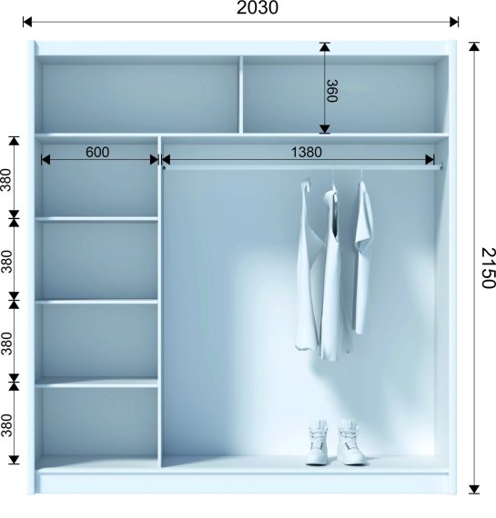 Šatníková skriňa Ladat s posuvnými dverami 203x215x61 cm, dub kraft a čierná, rozmery