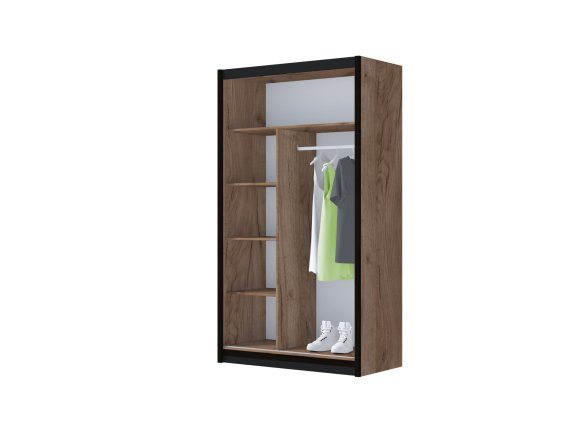 Šatníková skriňa Mulet s posuvnými dverami 120x215x61 cm, čierna, otvorená