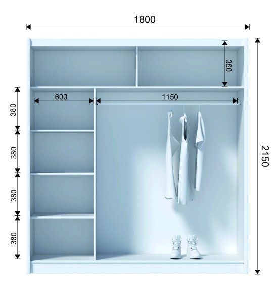Šatníková skriňa Mulet s posuvnými dverami 180x215x61 cm, dub wotan, rozmery