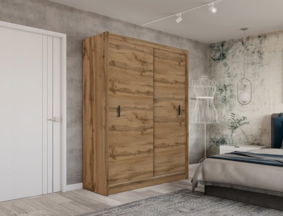Šatníková skriňa Mulet s posuvnými dverami 180x215x61 cm, dub wotan, interiér