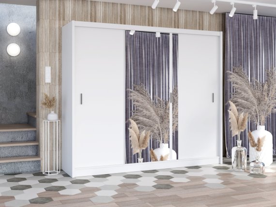 Šatníková skriňa Oskol s posuvnými dverami 250x215x61 cm, biela, interiér