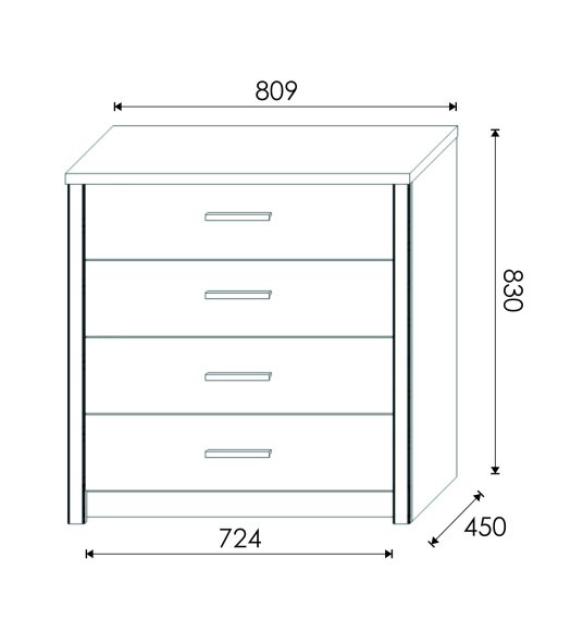 Komoda Oskol 80x83x42 cm, dub wotan, rozmery