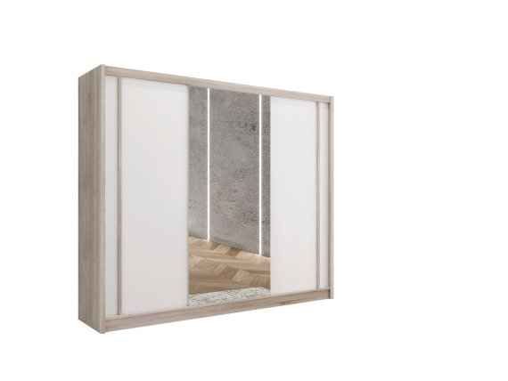 Šatníková skriňa Senza s posuvnými dverami 250x215x61 cm, biela a dub sonoma