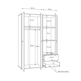 Skříň Mokar se šuplíky, bílá, rozměry