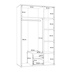 Skriňa Nant so šuplíkmi a zrkadlom, dub sonoma, rozmery