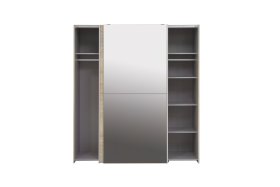 Skriňa Kais s posuvnými dverami a zrkadlom, dub sonoma, otvorená