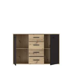 Komoda Anta so šuplíkmi, čierna a dub artisan, otvorená