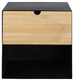 Nočný stolík Jalor so šuplíkom, čierny a bambus
