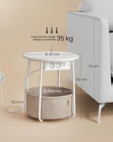 Stolík Pelin 45x50 cm, biely, rozmery