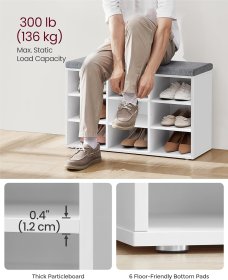 Lavica (botník) Maki 30x79x48 cm, biela a sivá. detail