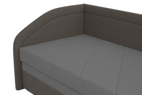 Válenda Rodrigo v rozmere 90x200 cm, v poťahu Loft Coffee a Enjoy 23 Ash, detail čela