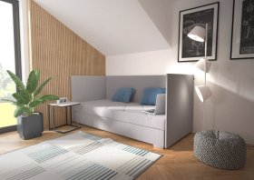 Válenda Riga v rozmere 90x200 cm, v poťahu Crown 17 Grey, variant troch čiel, interiér