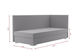 Válenda Riga v rozmere 90x200 cm, v poťahu Crown 17 Grey, varianta do pravého rohu, rozmery