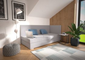 Válenda Riga v rozmere 90x200 cm, v poťahu Crown 17 Grey, varianta do pravého rohu, interiér