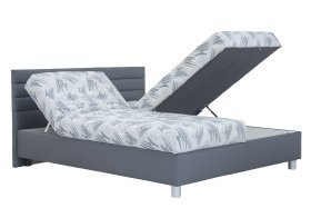 Dvojposteľ Spa v látke Loft Grey / Farad 11, ukážka polohovanie hlavy a prístupu do úložného priestoru od nôh