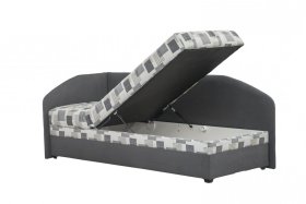 Válenda Turi v rozmere 90x200 cm, v poťahu Milano 9000 a Kirsten 8057-11, ľavý roh, ukážka úložného priestoru