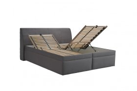 Dvojlôžko Merkúr v rozmere 180x200 cm, v poťahu Prima 13 Grey, ukážka polohovania hlavy a úložného priestoru